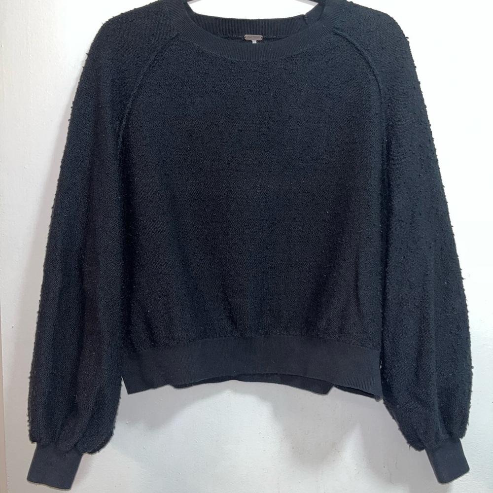Free People Black Textured Crew Neck Sweater